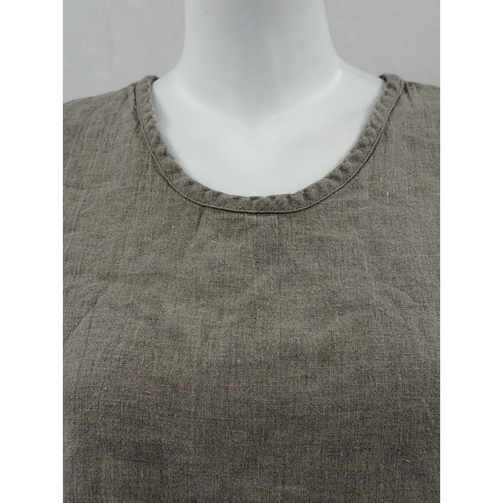 Flax Top Womens Small Tan 100% Linen Tank Sleeveless Lagenlook Beach Lightweight - Picture 2 of 9